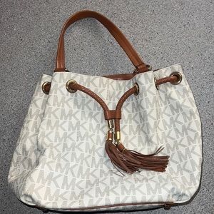 Michael Kors handbag with tassels, white monogram